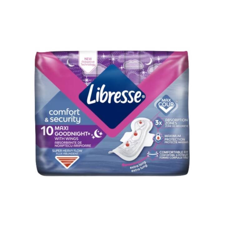 Libresse Comfort & Security Absorbents with fins Maxi Goodnight+